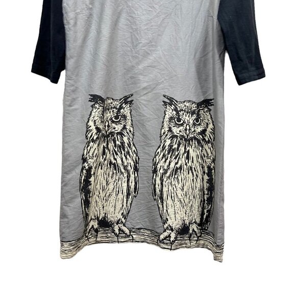 Knitted Dove Dress Gray Black Owl Print3/4 Sleeve Tunic Mini Dress Size S - Picture 12 of 12